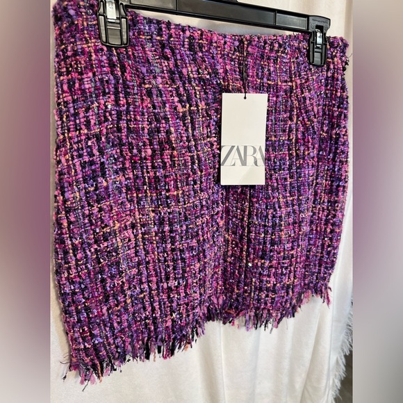 ๐๐ZARA PURPLE MULTI METALLIC TEXTURED WEAVE TWEED SKIRT-๐๐NWT - Picture 10 of 16